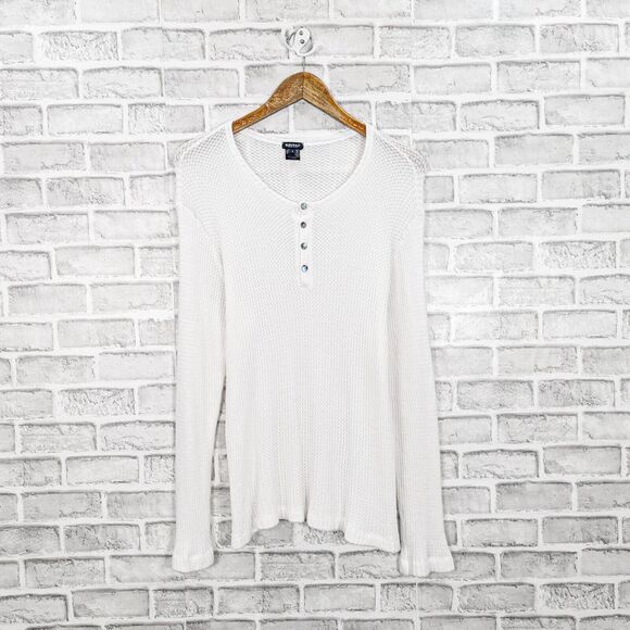 BLEUSALT Malibu Men's Waffle Henley in white knit modal size 3 fit Large - Picture 1 of 6